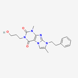 molecular formula C20H23N5O3 B2625877 3-(3-hydroxypropyl)-1,7-dimethyl-8-phenethyl-1H-imidazo[2,1-f]purine-2,4(3H,8H)-dione CAS No. 896837-69-7