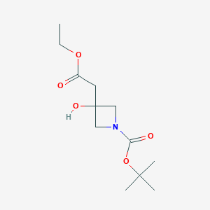 molecular formula C12H21NO5 B2625885 tert-Butyl 3-(2-ethoxy-2-oxoethyl)-3-hydroxyazetidine-1-carboxylate CAS No. 1823865-53-7