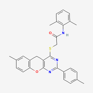 molecular formula C29H27N3O2S B2625886 N-(2,6-Dimethylphenyl)-2-{[7-methyl-2-(4-methylphenyl)-5H-chromeno[2,3-D]pyrimidin-4-YL]sulfanyl}acetamide CAS No. 866726-56-9