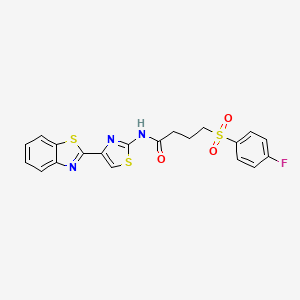 molecular formula C20H16FN3O3S3 B2625887 N-(4-(benzo[d]thiazol-2-yl)thiazol-2-yl)-4-((4-fluorophenyl)sulfonyl)butanamide CAS No. 941900-96-5