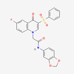 molecular formula C24H17FN2O6S B2625890 2-[3-(benzenesulfonyl)-6-fluoro-4-oxo-1,4-dihydroquinolin-1-yl]-N-(2H-1,3-benzodioxol-5-yl)acetamide CAS No. 866591-15-3
