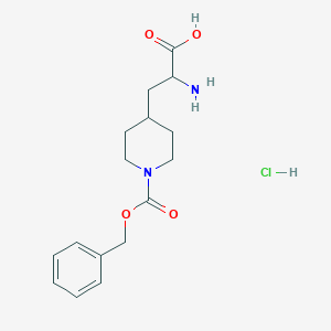molecular formula C16H23ClN2O4 B2625896 2-Amino-3-(1-phenylmethoxycarbonylpiperidin-4-yl)propanoic acid;hydrochloride CAS No. 2309447-20-7