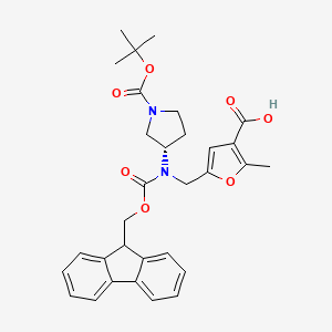 molecular formula C31H34N2O7 B2625905 5-[[9H-Fluoren-9-ylmethoxycarbonyl-[(3S)-1-[(2-methylpropan-2-yl)oxycarbonyl]pyrrolidin-3-yl]amino]methyl]-2-methylfuran-3-carboxylic acid CAS No. 2137069-46-4