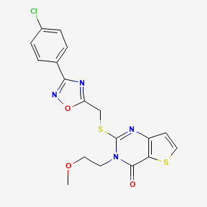 molecular formula C18H15ClN4O3S2 B2625912 2-(((3-(4-chlorophenyl)-1,2,4-oxadiazol-5-yl)methyl)thio)-3-(2-methoxyethyl)thieno[3,2-d]pyrimidin-4(3H)-one CAS No. 1223777-84-1
