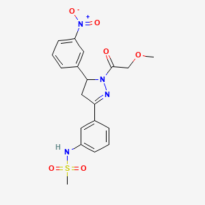 molecular formula C19H20N4O6S B2625921 N-(3-(1-(2-methoxyacetyl)-5-(3-nitrophenyl)-4,5-dihydro-1H-pyrazol-3-yl)phenyl)methanesulfonamide CAS No. 838813-71-1