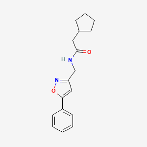 molecular formula C17H20N2O2 B2625922 2-cyclopentyl-N-((5-phenylisoxazol-3-yl)methyl)acetamide CAS No. 946209-52-5