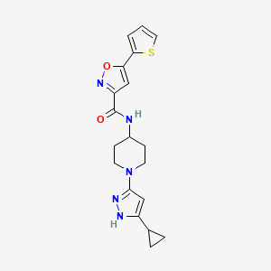 molecular formula C19H21N5O2S B2625929 N-(1-(5-环丙基-1H-吡唑-3-基)哌啶-4-基)-5-(噻吩-2-基)异噁唑-3-甲酰胺 CAS No. 2034206-43-2