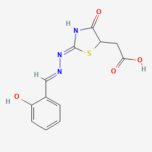 molecular formula C12H11N3O4S B2625933 2-((Z)-2-((E)-(2-hydroxybenzylidene)hydrazono)-4-oxothiazolidin-5-yl)acetic acid CAS No. 22067-71-6