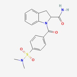 molecular formula C18H19N3O4S B2625941 1-(4-(N,N-dimethylsulfamoyl)benzoyl)indoline-2-carboxamide CAS No. 1099657-67-6