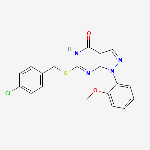 molecular formula C19H15ClN4O2S B2625945 6-((4-氯苄基)硫代)-1-(2-甲氧基苯基)-1H-吡唑并[3,4-d]嘧啶-4(5H)-酮 CAS No. 1005293-76-4