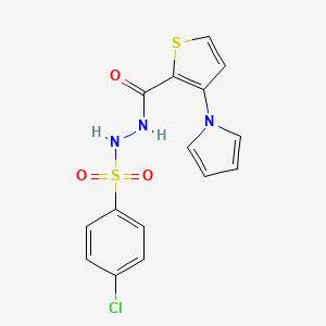molecular formula C15H12ClN3O3S2 B2625956 4-chloro-N'-{[3-(1H-pyrrol-1-yl)-2-thienyl]carbonyl}benzenesulfonohydrazide CAS No. 672925-20-1