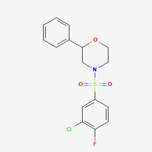 molecular formula C16H15ClFNO3S B2625979 4-((3-氯-4-氟苯基)磺酰基)-2-苯基吗啉 CAS No. 953986-02-2
