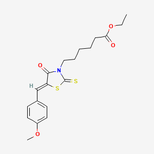molecular formula C19H23NO4S2 B2625982 ethyl 6-[(5Z)-5-[(4-methoxyphenyl)methylidene]-4-oxo-2-sulfanylidene-1,3-thiazolidin-3-yl]hexanoate CAS No. 300378-29-4