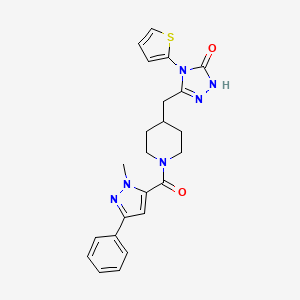 molecular formula C23H24N6O2S B2625985 3-((1-(1-methyl-3-phenyl-1H-pyrazole-5-carbonyl)piperidin-4-yl)methyl)-4-(thiophen-2-yl)-1H-1,2,4-triazol-5(4H)-one CAS No. 2034584-44-4