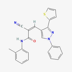 molecular formula C24H18N4OS B2625986 (Z)-2-Cyano-N-(2-methylphenyl)-3-(1-phenyl-3-thiophen-2-ylpyrazol-4-yl)prop-2-enamide CAS No. 477524-48-4