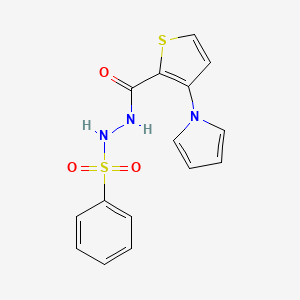 molecular formula C15H13N3O3S2 B2625988 N'-{[3-(1H-pyrrol-1-yl)-2-thienyl]carbonyl}benzenesulfonohydrazide CAS No. 666724-72-7