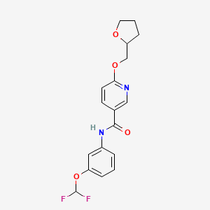molecular formula C18H18F2N2O4 B2625990 N-(3-(difluoromethoxy)phenyl)-6-((tetrahydrofuran-2-yl)methoxy)nicotinamide CAS No. 2034429-36-0