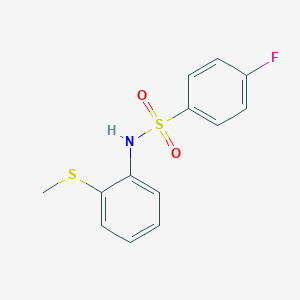 molecular formula C13H12FNO2S2 B262600 4-fluoro-N-[2-(methylsulfanyl)phenyl]benzenesulfonamide 