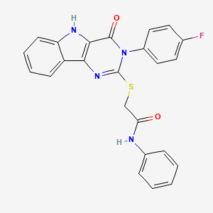 molecular formula C24H17FN4O2S B2626008 2-[[3-(4-fluorophenyl)-4-oxo-5H-pyrimido[5,4-b]indol-2-yl]sulfanyl]-N-phenylacetamide CAS No. 536710-86-8