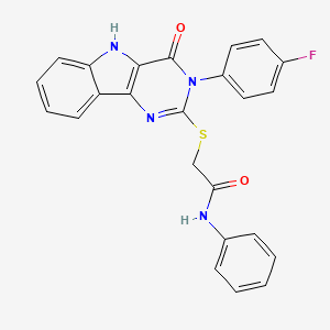 molecular formula C24H17FN4O2S B2626008 2-[[3-(4-氟苯基)-4-氧代-5H-嘧啶并[5,4-b]吲哚-2-基]硫代基]-N-苯基乙酰胺 CAS No. 536710-86-8