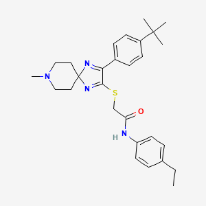 molecular formula C28H36N4OS B2626018 2-((3-(4-(tert-butyl)phenyl)-8-methyl-1,4,8-triazaspiro[4.5]deca-1,3-dien-2-yl)thio)-N-(4-ethylphenyl)acetamide CAS No. 1216917-15-5