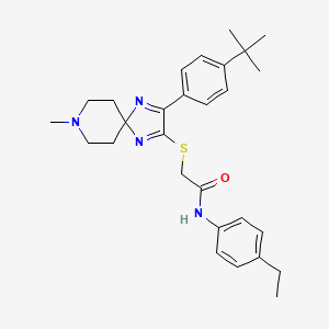 molecular formula C28H36N4OS B2626018 2-((3-(4-(叔丁基)苯基)-8-甲基-1,4,8-三氮螺[4.5]癸-1,3-二烯-2-基)硫代)-N-(4-乙基苯基)乙酰胺 CAS No. 1216917-15-5