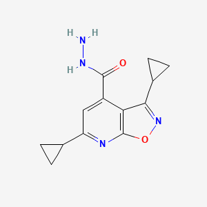 molecular formula C13H14N4O2 B2626028 3,6-Dicyclopropylisoxazolo[5,4-b]pyridine-4-carbohydrazide CAS No. 937600-30-1
