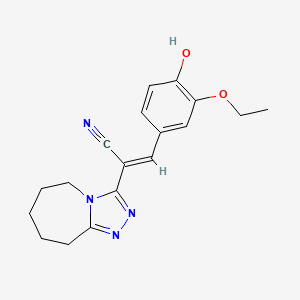 molecular formula C18H20N4O2 B2626039 (E)-3-(3-ethoxy-4-hydroxyphenyl)-2-(6,7,8,9-tetrahydro-5H-[1,2,4]triazolo[4,3-a]azepin-3-yl)acrylonitrile CAS No. 397266-32-9