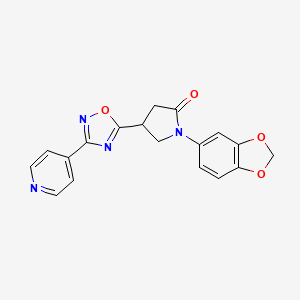 molecular formula C18H14N4O4 B2626051 1-(苯并[d][1,3]二氧杂环-5-基)-4-(3-(吡啶-4-基)-1,2,4-恶二唑-5-基)吡咯烷-2-酮 CAS No. 1021220-90-5