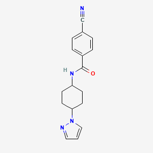 molecular formula C17H18N4O B2626061 4-cyano-N-[4-(1H-pyrazol-1-yl)cyclohexyl]benzamide CAS No. 2097912-00-8