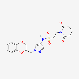 molecular formula C19H22N4O6S B2626067 N-(1-((2,3-dihydrobenzo[b][1,4]dioxin-2-yl)methyl)-1H-pyrazol-4-yl)-2-(2,6-dioxopiperidin-1-yl)ethanesulfonamide CAS No. 1798543-37-9