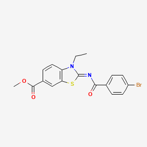 molecular formula C18H15BrN2O3S B2626092 (E)-methyl 2-((4-bromobenzoyl)imino)-3-ethyl-2,3-dihydrobenzo[d]thiazole-6-carboxylate CAS No. 865545-26-2