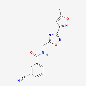 molecular formula C15H11N5O3 B2626094 3-cyano-N-((3-(5-methylisoxazol-3-yl)-1,2,4-oxadiazol-5-yl)methyl)benzamide CAS No. 2034321-80-5