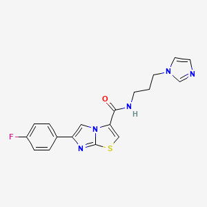 molecular formula C18H16FN5OS B2626122 N-(3-(1H-imidazol-1-yl)propyl)-6-(4-fluorophenyl)imidazo[2,1-b]thiazole-3-carboxamide CAS No. 1049364-11-5