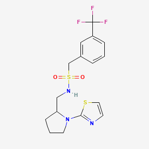 molecular formula C16H18F3N3O2S2 B2626142 N-((1-(噻唑-2-基)吡咯烷-2-基)甲基)-1-(3-(三氟甲基)苯基)甲磺酰胺 CAS No. 1705875-03-1
