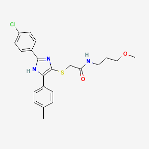 molecular formula C22H24ClN3O2S B2626153 2-((2-(4-氯苯基)-5-(对甲苯基)-1H-咪唑-4-基)硫代)-N-(3-甲氧基丙基)乙酰胺 CAS No. 901241-27-8