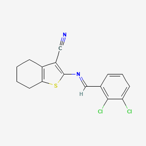 molecular formula C16H12Cl2N2S B2626187 (E)-2-((2,3-dichlorobenzylidene)amino)-4,5,6,7-tetrahydrobenzo[b]thiophene-3-carbonitrile CAS No. 142994-73-8