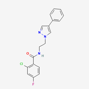 molecular formula C18H15ClFN3O B2626195 2-chloro-4-fluoro-N-(2-(4-phenyl-1H-pyrazol-1-yl)ethyl)benzamide CAS No. 2034368-73-3