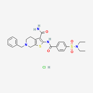 molecular formula C26H31ClN4O4S2 B2626198 6-苄基-2-(4-(N,N-二乙基磺酰胺基)苯甲酰胺)-4,5,6,7-四氢噻吩并[2,3-c]吡啶-3-甲酰胺盐酸盐 CAS No. 1215679-58-5