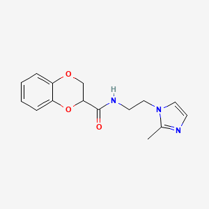 molecular formula C15H17N3O3 B2626199 N-(2-(2-methyl-1H-imidazol-1-yl)ethyl)-2,3-dihydrobenzo[b][1,4]dioxine-2-carboxamide CAS No. 1286724-55-7