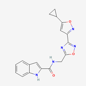 molecular formula C18H15N5O3 B2626203 N-((3-(5-环丙基异恶唑-3-基)-1,2,4-恶二唑-5-基)甲基)-1H-吲哚-2-甲酰胺 CAS No. 1902979-90-1