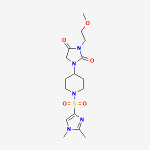 molecular formula C16H25N5O5S B2626205 1-(1-((1,2-dimethyl-1H-imidazol-4-yl)sulfonyl)piperidin-4-yl)-3-(2-methoxyethyl)imidazolidine-2,4-dione CAS No. 2034419-82-2