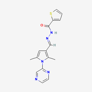 molecular formula C16H15N5OS B2626239 N'-{(E)-[2,5-二甲基-1-(2-吡嗪基)-1H-吡咯-3-基]亚甲基}-2-噻吩甲酰肼 CAS No. 866009-60-1