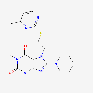 molecular formula C20H27N7O2S B2626248 1,3-dimethyl-8-(4-methylpiperidin-1-yl)-7-(2-((4-methylpyrimidin-2-yl)thio)ethyl)-1H-purine-2,6(3H,7H)-dione CAS No. 850914-62-4