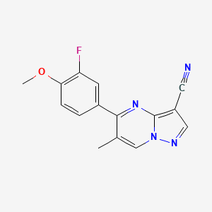 molecular formula C15H11FN4O B2626249 5-(3-Fluoro-4-methoxyphenyl)-6-methylpyrazolo[1,5-a]pyrimidine-3-carbonitrile CAS No. 861210-18-6