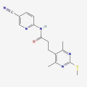 molecular formula C16H17N5OS B2626256 N-(5-Cyanopyridin-2-yl)-3-(4,6-dimethyl-2-methylsulfanylpyrimidin-5-yl)propanamide CAS No. 1385364-89-5