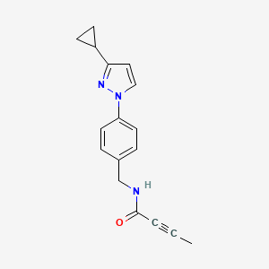 molecular formula C17H17N3O B2626260 N-[[4-(3-Cyclopropylpyrazol-1-yl)phenyl]methyl]but-2-ynamide CAS No. 2411318-15-3