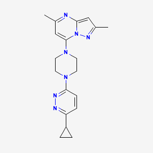 molecular formula C19H23N7 B2626264 7-[4-(6-Cyclopropylpyridazin-3-yl)piperazin-1-yl]-2,5-dimethylpyrazolo[1,5-a]pyrimidine CAS No. 2380171-64-0