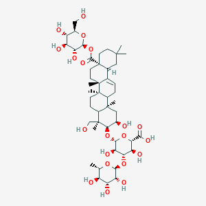 molecular formula C48H76O20 B2626268 (2S,3S,4S,5R,6R)-6-[[(2R,3S,4R,6Ar,6bS,8aS,12aS,14bR)-2-hydroxy-4-(hydroxymethyl)-4,6a,6b,11,11,14b-hexamethyl-8a-[(2S,3R,4S,5S,6R)-3,4,5-trihydroxy-6-(hydroxymethyl)oxan-2-yl]oxycarbonyl-1,2,3,4a,5,6,7,8,9,10,12,12a,14,14a-tetradecahydropicen-3-yl]oxy]-3,5-dihydroxy-4-[(2S,3R,4R,5R,6S)-3,4,5-trihydroxy-6-methyloxan-2-yl]oxyoxane-2-carboxylic acid CAS No. 214840-33-2