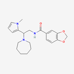 molecular formula C21H27N3O3 B2626276 N-(2-(氮杂环戊基)-2-(1-甲基-1H-吡咯-2-基)乙基)苯并[d][1,3]二氧杂环-5-甲酰胺 CAS No. 1049466-38-7